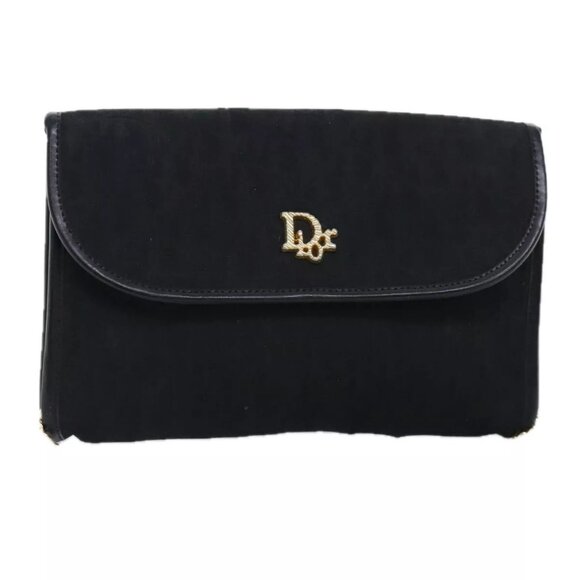 Christian Dior Trotter Canvas Chain Shoulder Bag Gold Black Auth